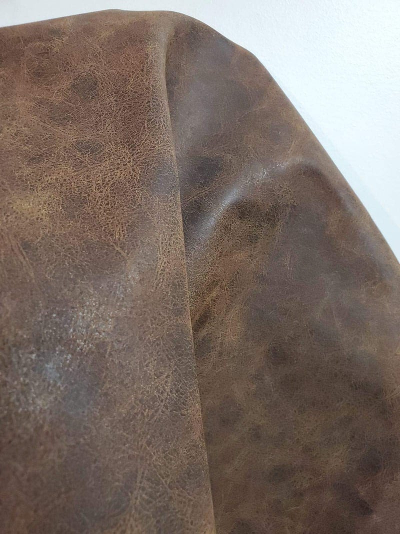 NAT Leathers | Brown Distressed Crazy Horse Oily Faux Vegan Leather PU (Peta Approved Vegan) | 2 Yards (72 inch Length x 54 inch Wide) Cut by Yard Synthetic Pleather 0.9 mm Upholstery | 72"X54" - Image 2